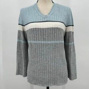 Vtg blue and grey striped v-neck sweater charlotte russe womens sz L western